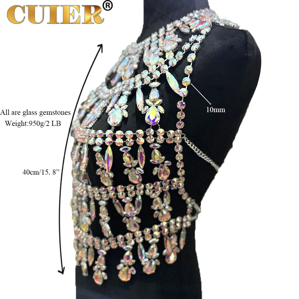 CUIER Gorgeous Crystal AB Glass Gemstone Women Tops Handmade Body Jewelry Sparkly Underwear For Fashion Show Accessories