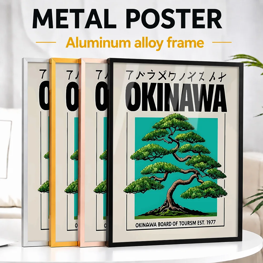 Okinawa Tourism With Bonsai Tree Metal Poster With Aluminum Alloy Frame Customized Photo Bright Vista Style Wall Art For Study