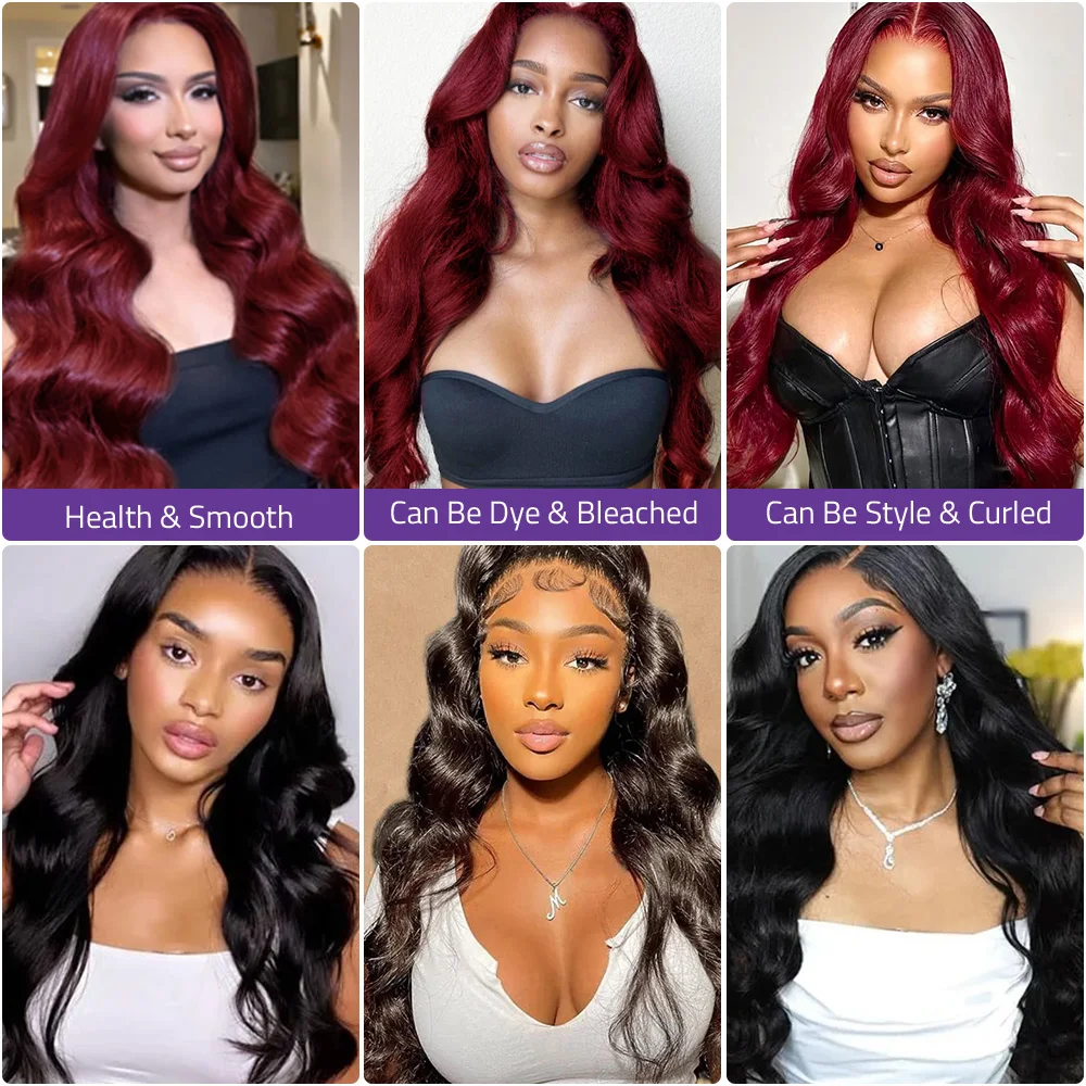 Peluca de cabello humano 100% de color rojo burdeos ondulado, peluca Frontal de encaje HD 13x6, pelucas frontales de encaje rojo 99J 13x4, pelucas de cabello humano de 36 pulgadas