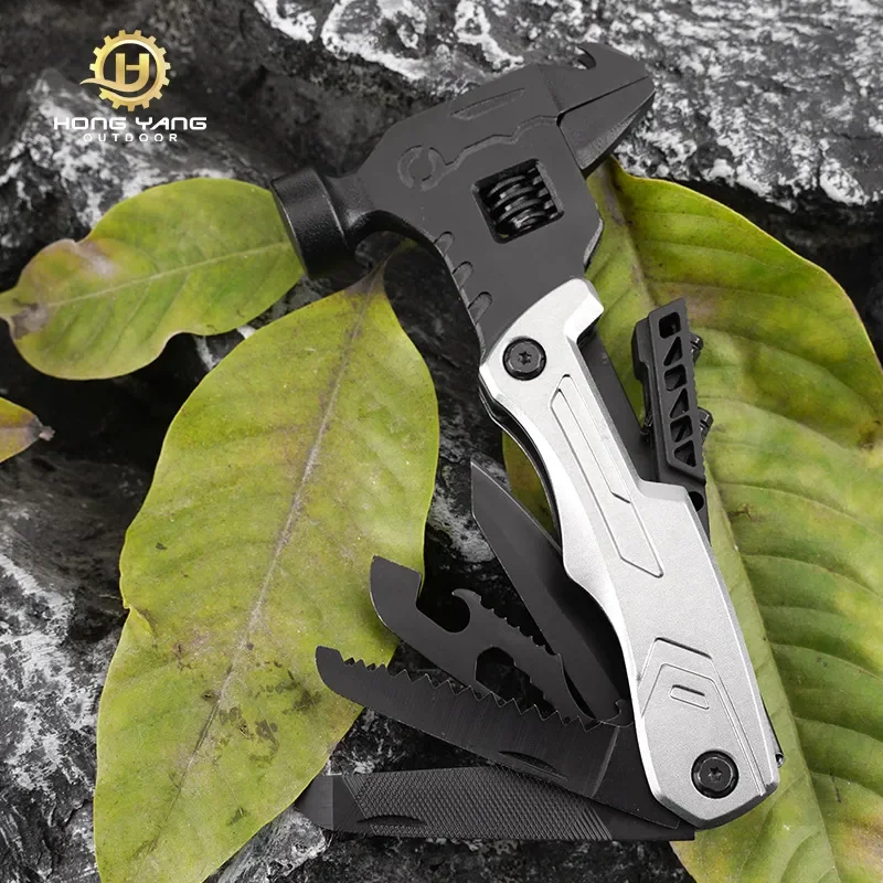 Outdoor multi-function wrench hammer pliers tool combination folding knife pliers camping portable portable vehicle floor