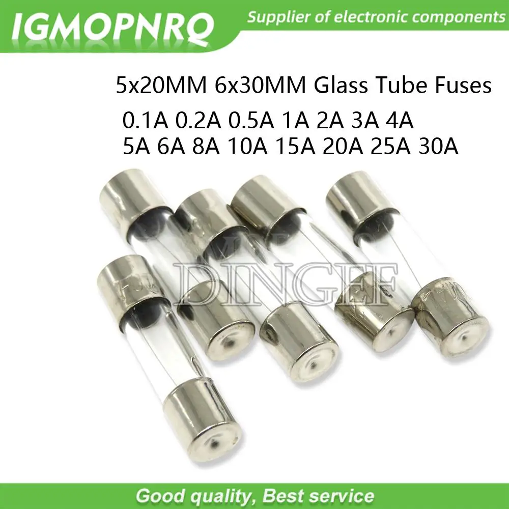 10PC 5*20mm 6*30mm Fast Blow Glass Tube Fuses 5x20mm 6x30mm 250V 0.5A 1A 2A 3A 4A 5A 6A 8A 10A 15A 20A 25A 30A 0.75A AMP Fuse