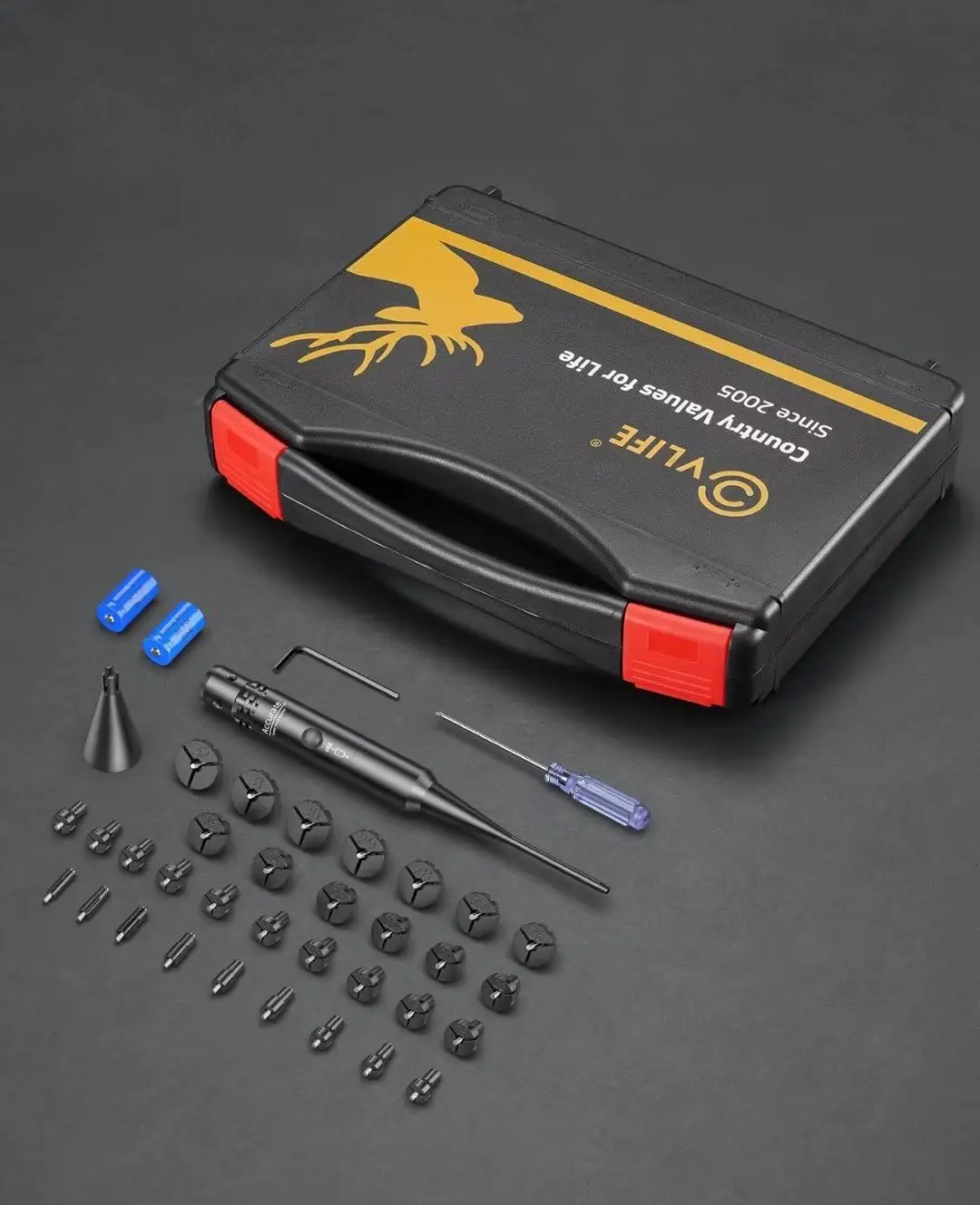 MidTen Professional Laser Bore Sight Kit with 32 Adapters 0.17 to 12GA Calibers Red or Green Bright with Button Switch, Powerful