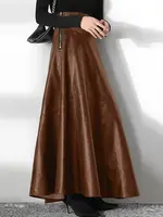 ZANZEA Women's PU Leather Maxi Skirt 2025 Autumn Elegant OL Long Saias Fashion Solid Mujer Faldas Casual High Waist Zipper Jupe - Image 2