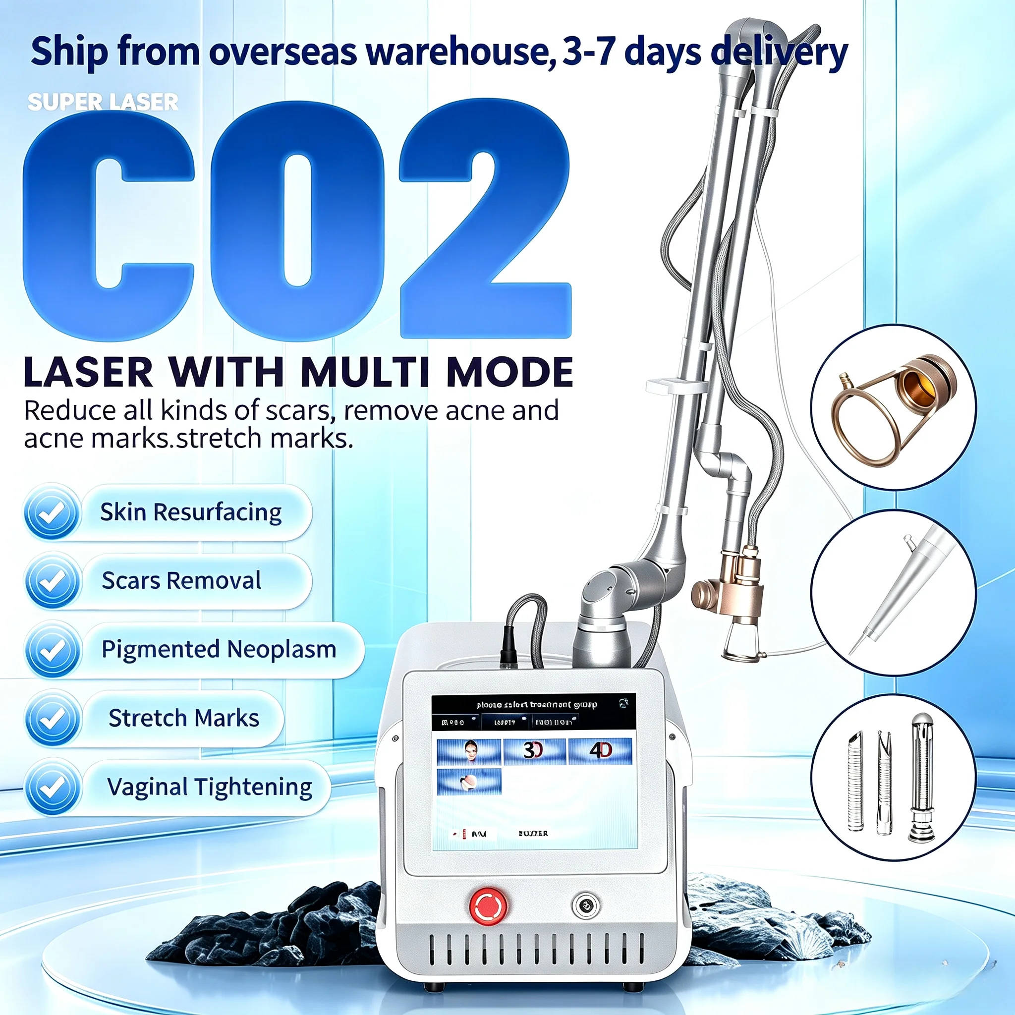 Vertical Fractional CO2 Lase Machine Skin Rejuvenation Acne Scar Removal Stretch Marks Vaginal Care Professional Beauty Salon
