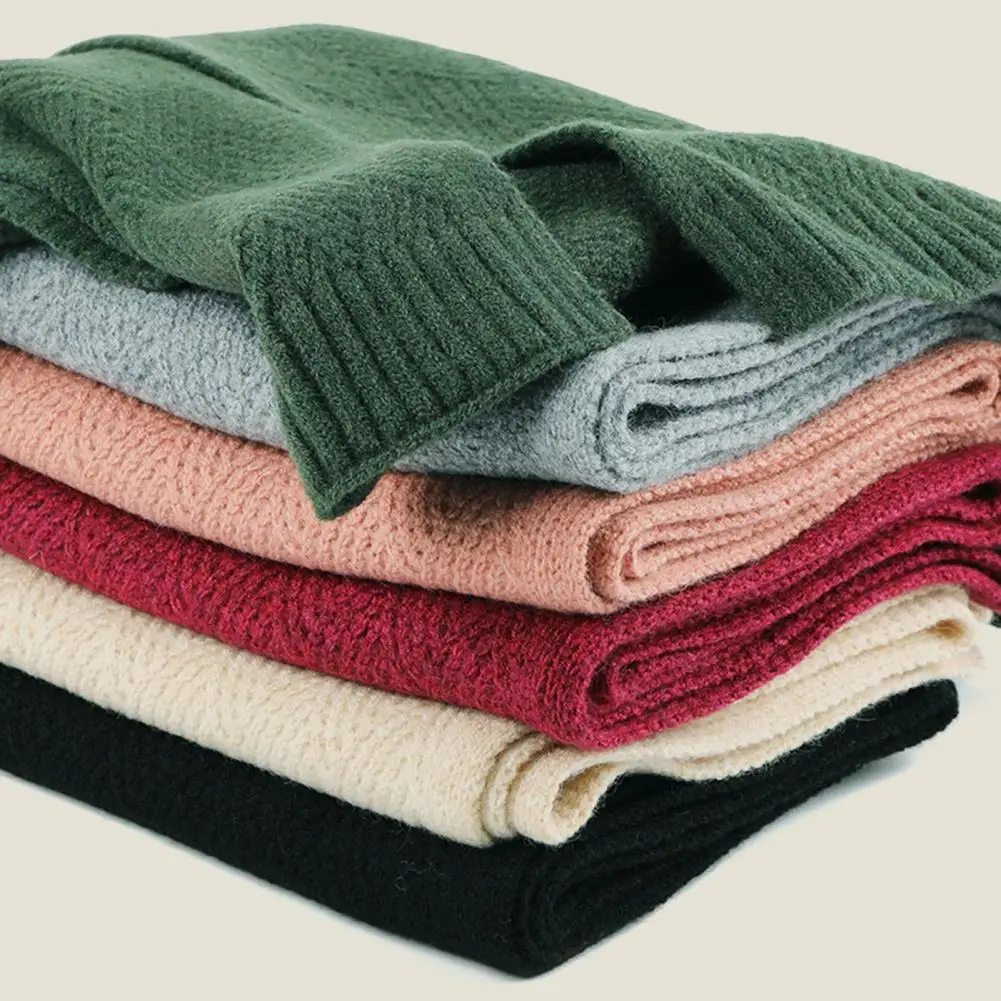 

Plaid Scarf Wool Blend Scarf Soft Knitted Winter Scarf for Women Thick Warm Windproof Neck Protection with Elastic Cold