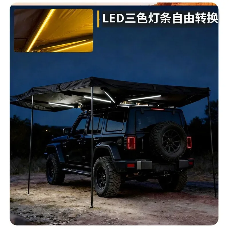 360 Degree Fan Shaped Side Tent Waterproof Sunscreen LED Light Strip Oxford Cloth Aluminum Alloy Outdoor Camping Roof Tent