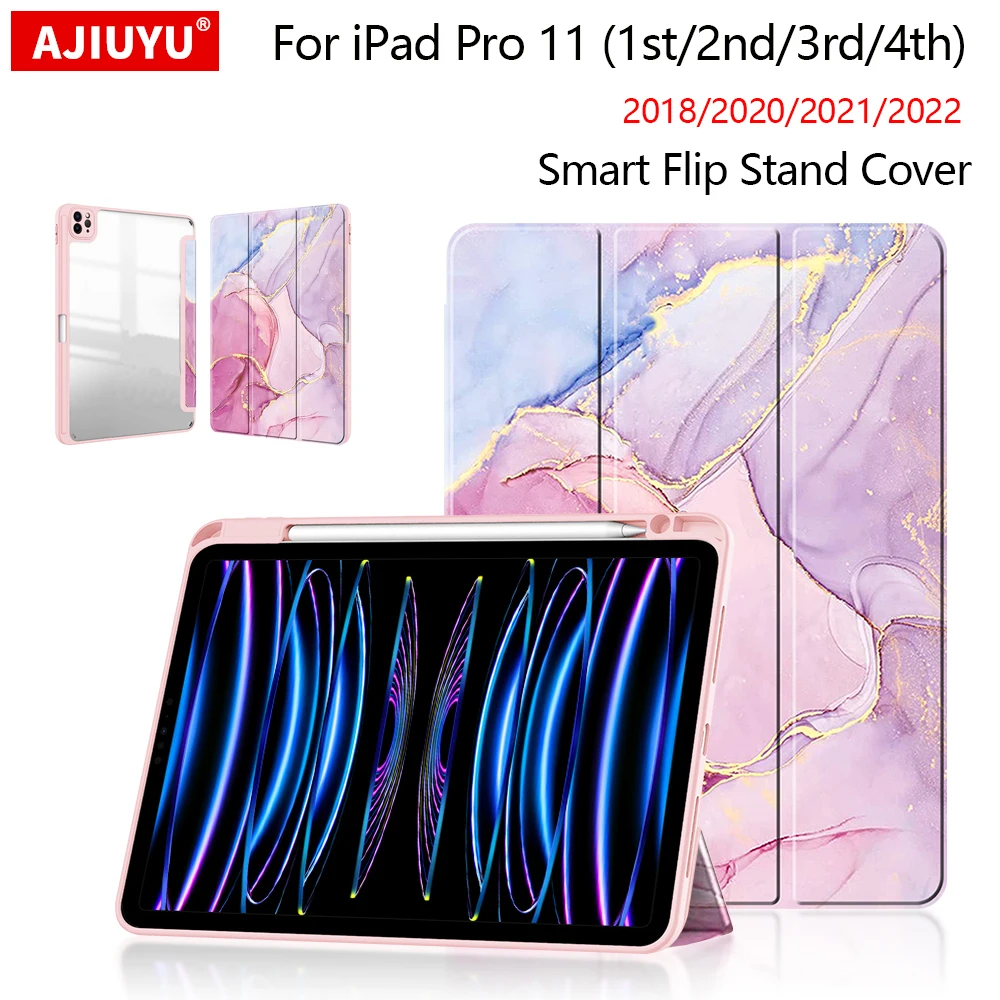 

Silicone Acrylic Case For iPad Pro 11 2022 2021 2020 2018 Cover 1st 2nd 3rd 4th Generation Pencil Holder Case Auto Wake/Sleep