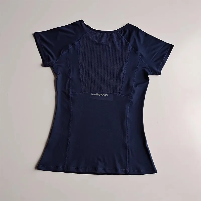 Damen-Sport- und Fitness-Kurzarmshirt, Rundhals-Pullover, atmungsaktives, schnelltrocknendes Mesh-Yoga- und Fitness-T-Shirt – Detail 10