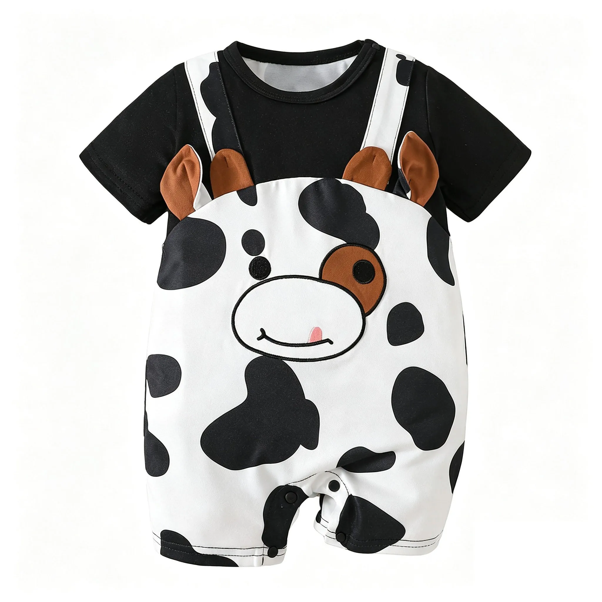 IURNXB Baby Romper Cow Print Short Sleeve Overalls Infant Outfit Cute Cartoon Newborn Summer Onesie Casual Wear 1-18M