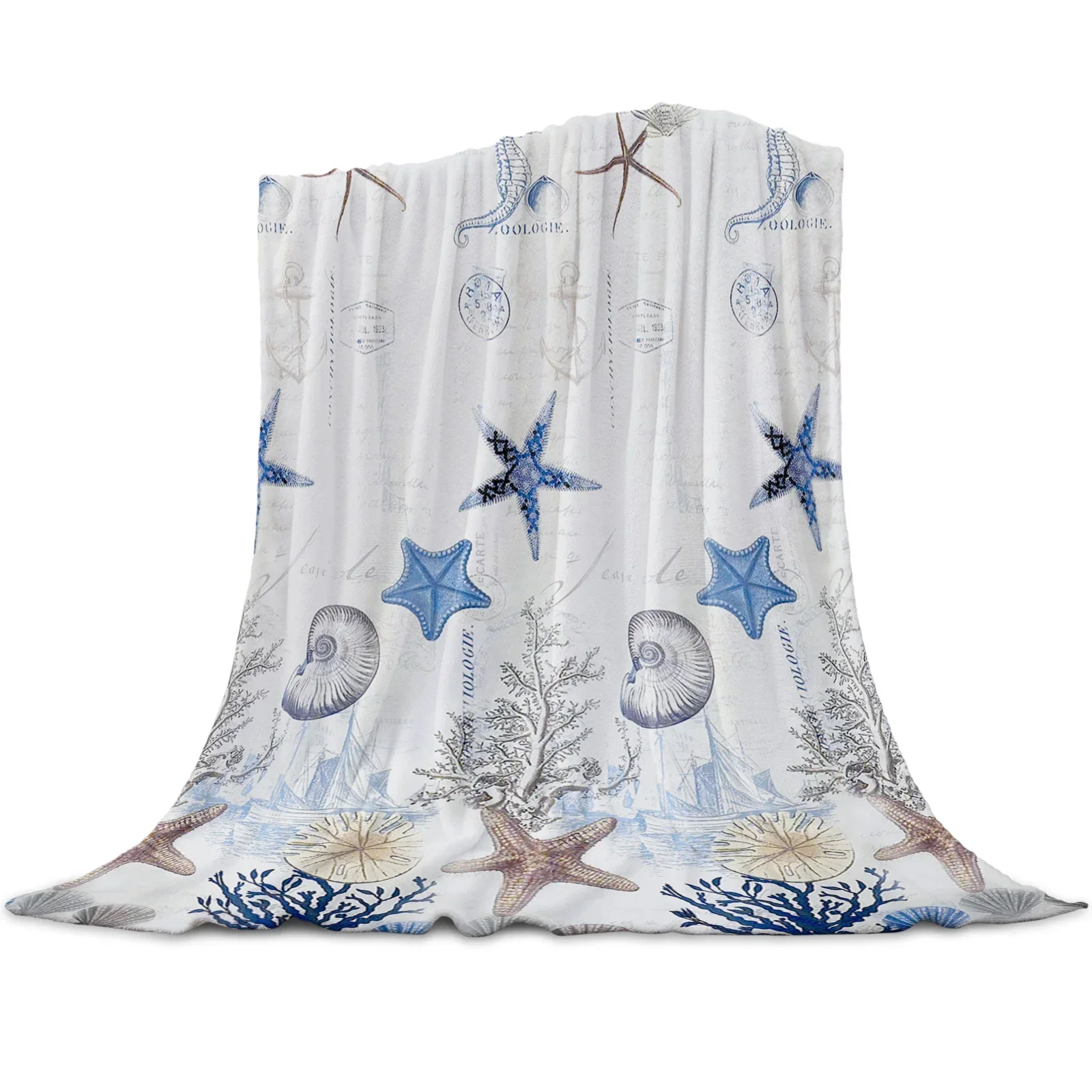 

3d printed blanket Beach Sea Starfish Shells Home Textile Blanket Cover Decorative Fleece Blankets for children birthday gift