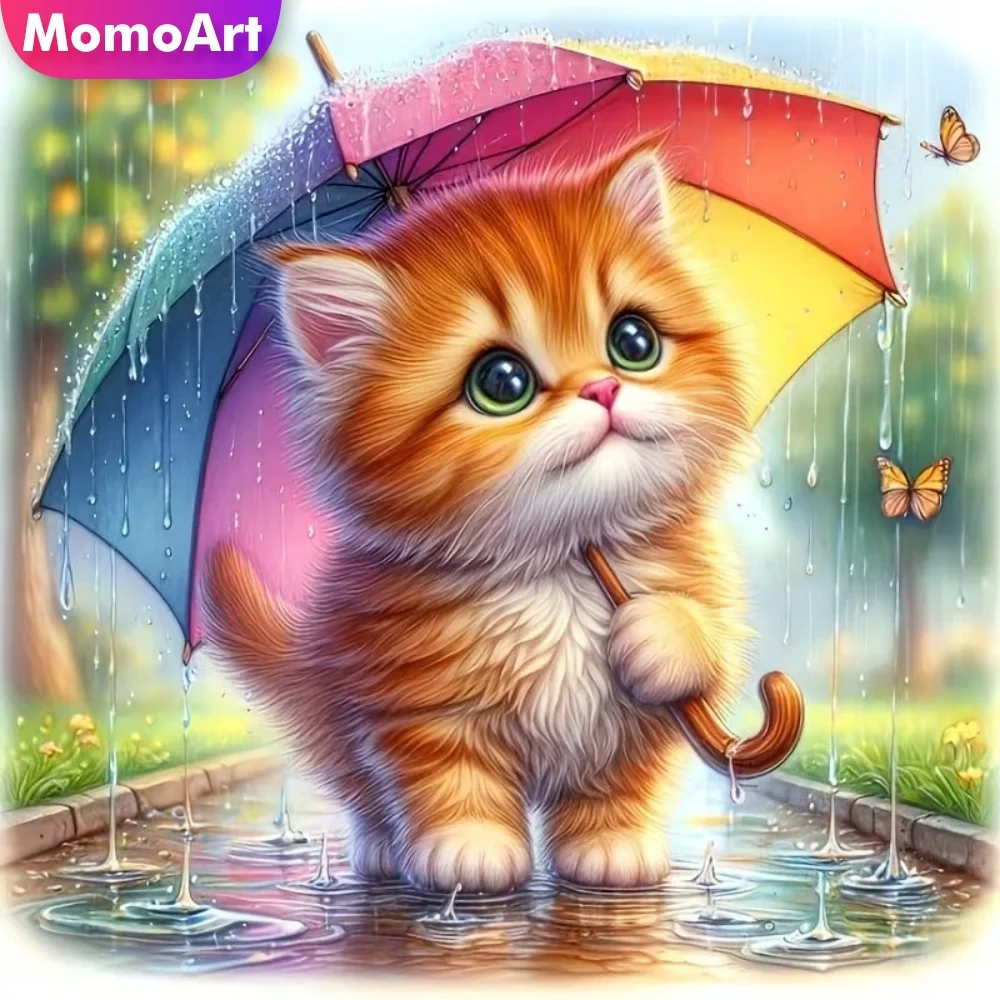Momoart Katzen-Diamantmosaik Tier DIY Vollquadrat- und Runddiamant-Malerei Regenschirm-Bastelset Stickerei Heimdekoration