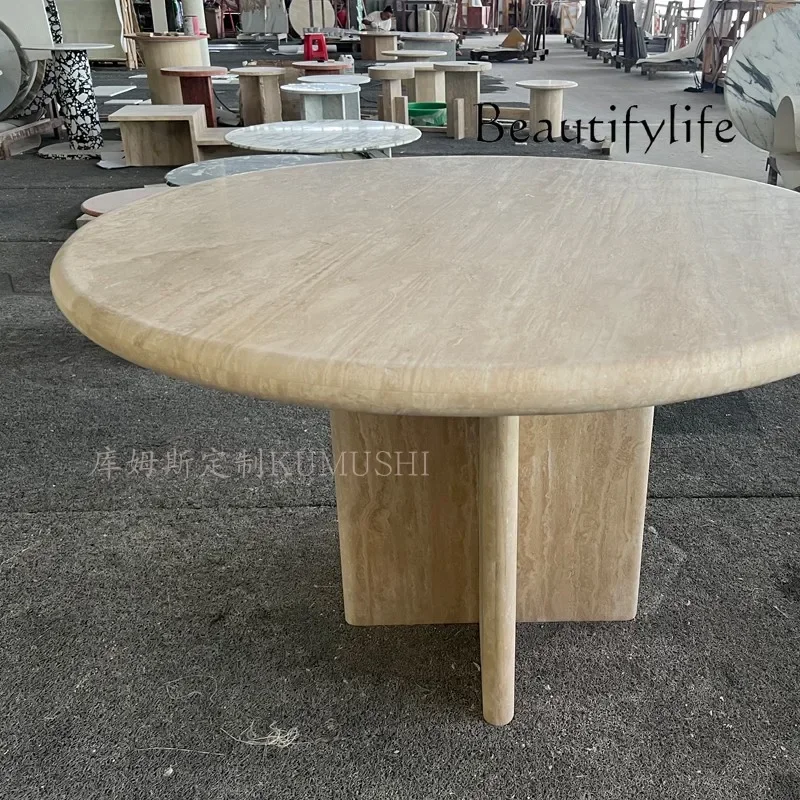 Y Natural Travertine Dining Table Designer Coffee Shop Western Restaurant Dining Table Wabi-sabi Style Round Dining Table