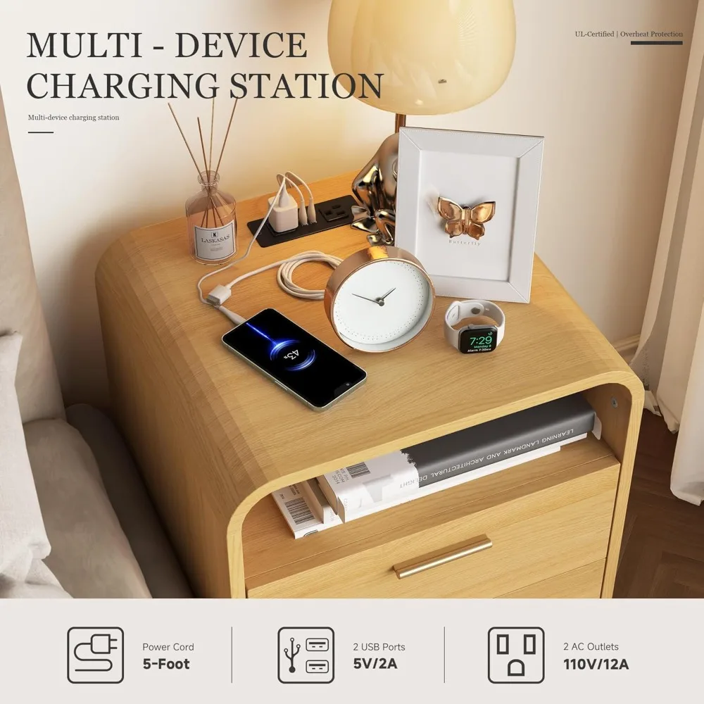 منضدة حديثة من منتصف القرن مع قاعدة شحن، وطاولة بجانب السرير ذات درجين تتميز بأرفف مفتوحة، مثالية للطاولة الجانبية والطرفية #3