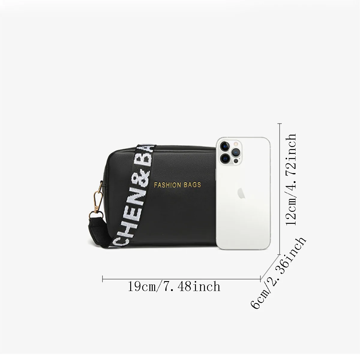 Women Black PU Leather Camera Crossbody Bag, Fashion Letter Wide Strap Shoulder Purse for Daily Casual Travel Use view 6
