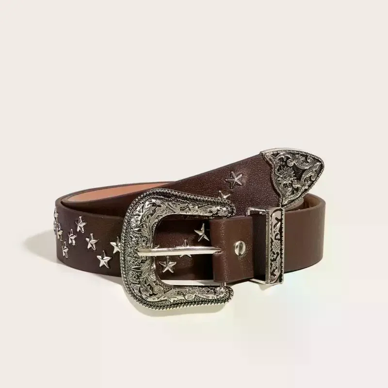 Y2K Rivet Metal Retro Heavy Industry Sturdy Punk Girl  Rivet Belt; Fashionable Goth Inspired Leather Waistband