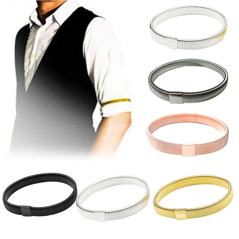 Metal Elastic Arm Band Unisex Stretchy Elastic Metal Sleeve Garters Mens Elasticated Arm Band Shirt Sleeve Holder Anti-Slip