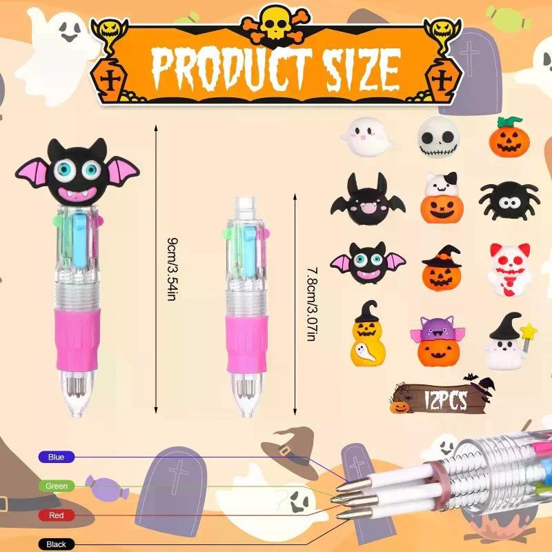

30PC Creative Multicolor Ballpoint Pen Retractable Colored Ballpoint Pen Pumpkin Ghost Bat Writing Stationery School Party Gifts