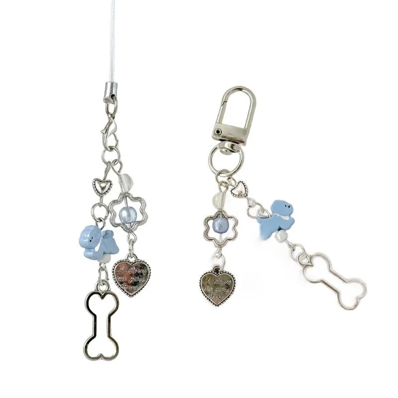 Resin Heart Dogs قلادة مفاتيح حزام الهاتف الحبل للهواتف وأكياس الكاميرا E0BF