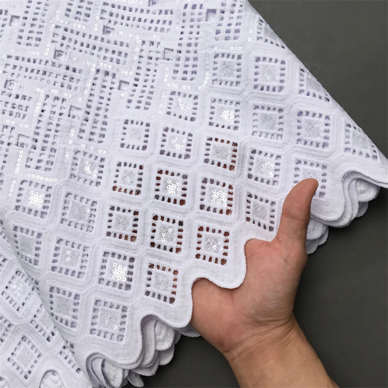 SJD LACE African Sequins Guipure Cord Lace Fabrics 5 Yards 2024 New Nigerian Water Soluble Lace For Women Wedding Dresses A4025
