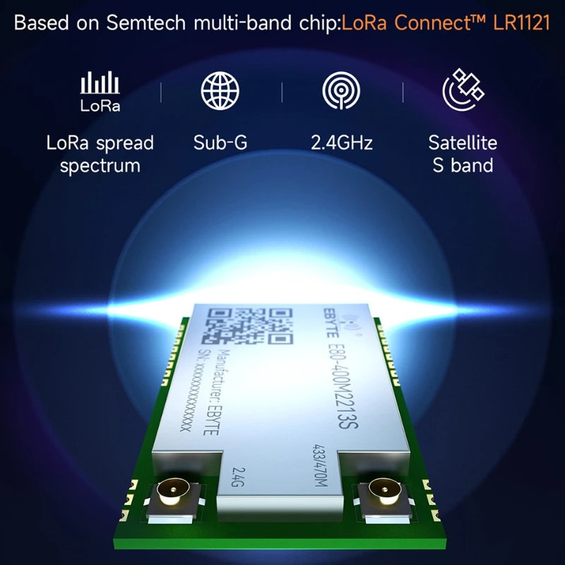 LR1121 433/868/915/M LoRa Dual-Band Wireless Module CDEBYTE E80-400M/900M Series 2.4G TCXO Sub-G SMD SPI RF Module Stamp Hole