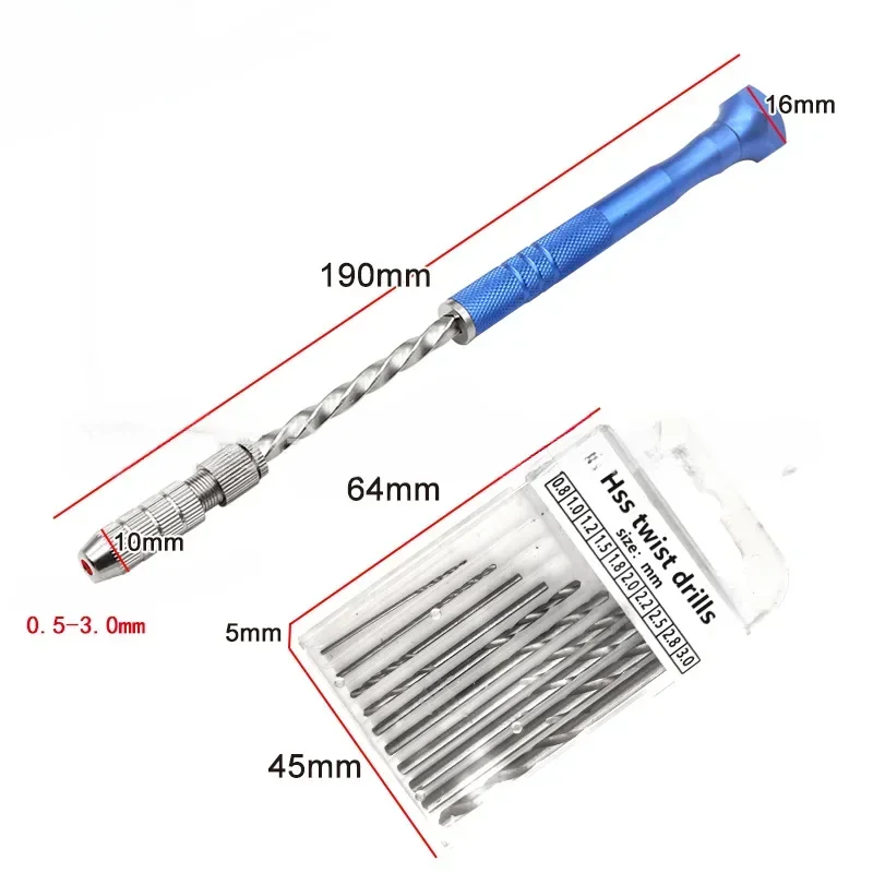 Taladro helicoidal manual semiautomático azul de 0,5-3 mm - Herramienta de plástico ámbar para PCB/joyería
