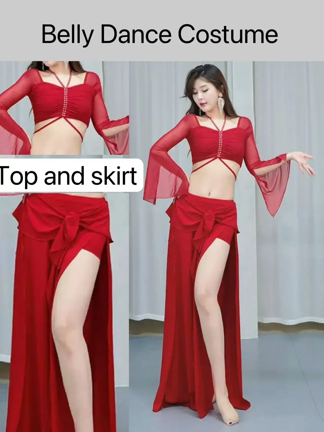 

Belly Dance Costume Set Top and Skirt 2 Pieces Set Sexy Suits For Adult Women Stage Slits Performance Practice Clothes