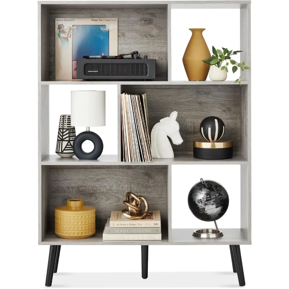 3-х уровневый современный деревянный книжный шкаф середины века, органайзер на 6 кубов для детской, детской комнаты, гостиной со съемными полками