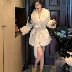 2023 New High-grade Imitation Fox Fur Coat Female Winter Temperament Lace-up Long Mao Mao Fashion Casual and Comfortable Coat