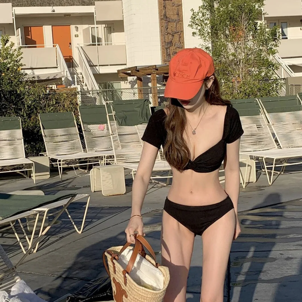 Women's Swimwear 2024 Women Bikini Solid Color Swimwear Backless Sexy Tankini Two-Piece Hot Spring Swimsuit  Beach Clothes M-XL