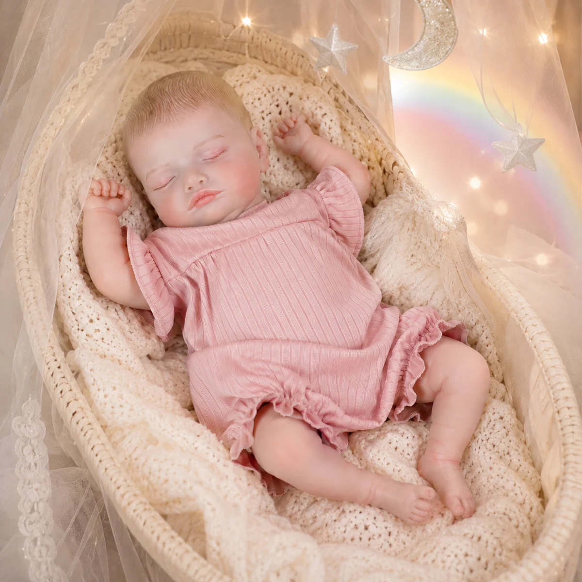 Bebé Reborn Realista de 50CM, Adorable Compañero de Juego para Niños, Detalles Hechos a Mano, Juguete Artístico de Recién Nacido Realista, Exquisito Regalo de Cumpleaños y Navidad
