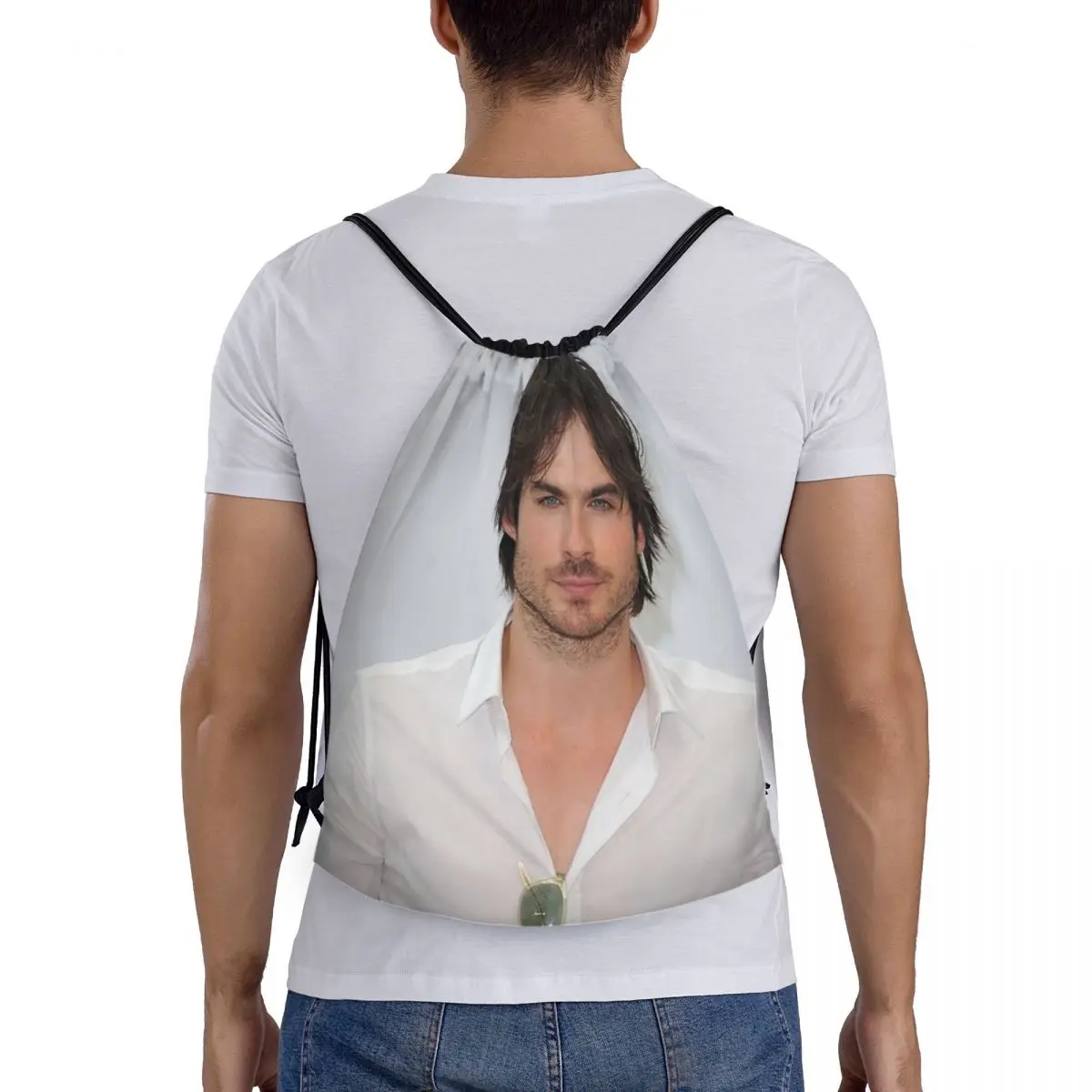 

Мягкие рюкзаки Soft Ian Somerhalder Damon Salvatore, повседневные спортивные сумки на шнурке с карманами, сумки для книг, сумки для путешествий и школы