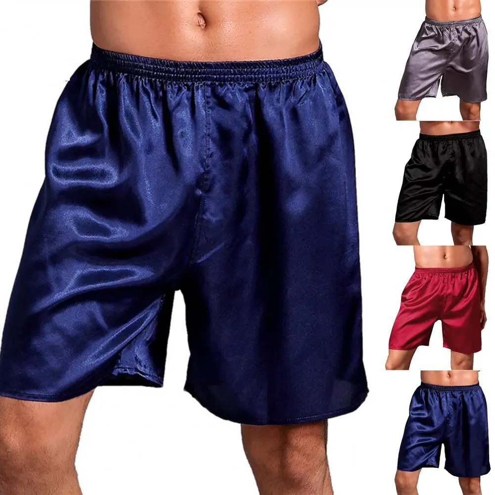 Summer Men Fashion Homewear Robes Shorts Pure Color Silk Satin Pajama Sleepwear Loungewear Underwear