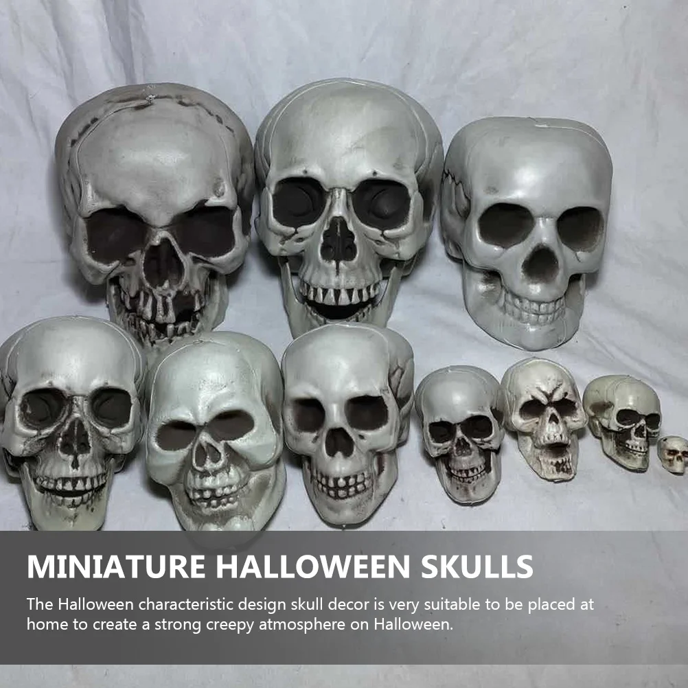

8pcs Simulated Skull Props Halloween Scary Plastic Decor Party Accessories Head Decoration Fake Skull For Home