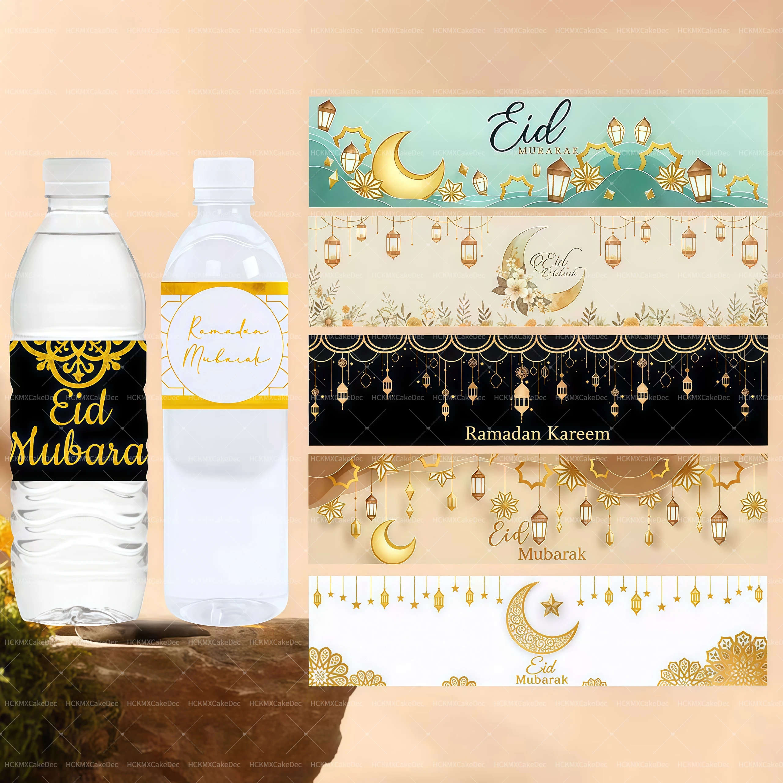 20 Stück/10 Stück Eid Mubarak Flaschenetiketten Wrapper selbstklebende Aufkleber EID Mubarak Dekor für Zuhause Wasserflaschenabdeckung Ramadan Dekoration