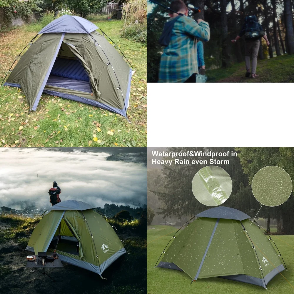 

GazebosWaterproof 2 Person Camping Tent Quick Setup with Mosquito Net Army Green