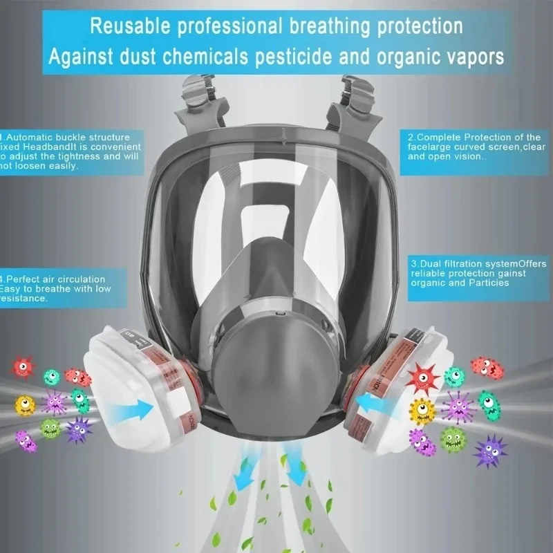 Industrial Painting Spraying Full Face Gas Mask 7 In 1 Safety Work Respirator Dust Filter
