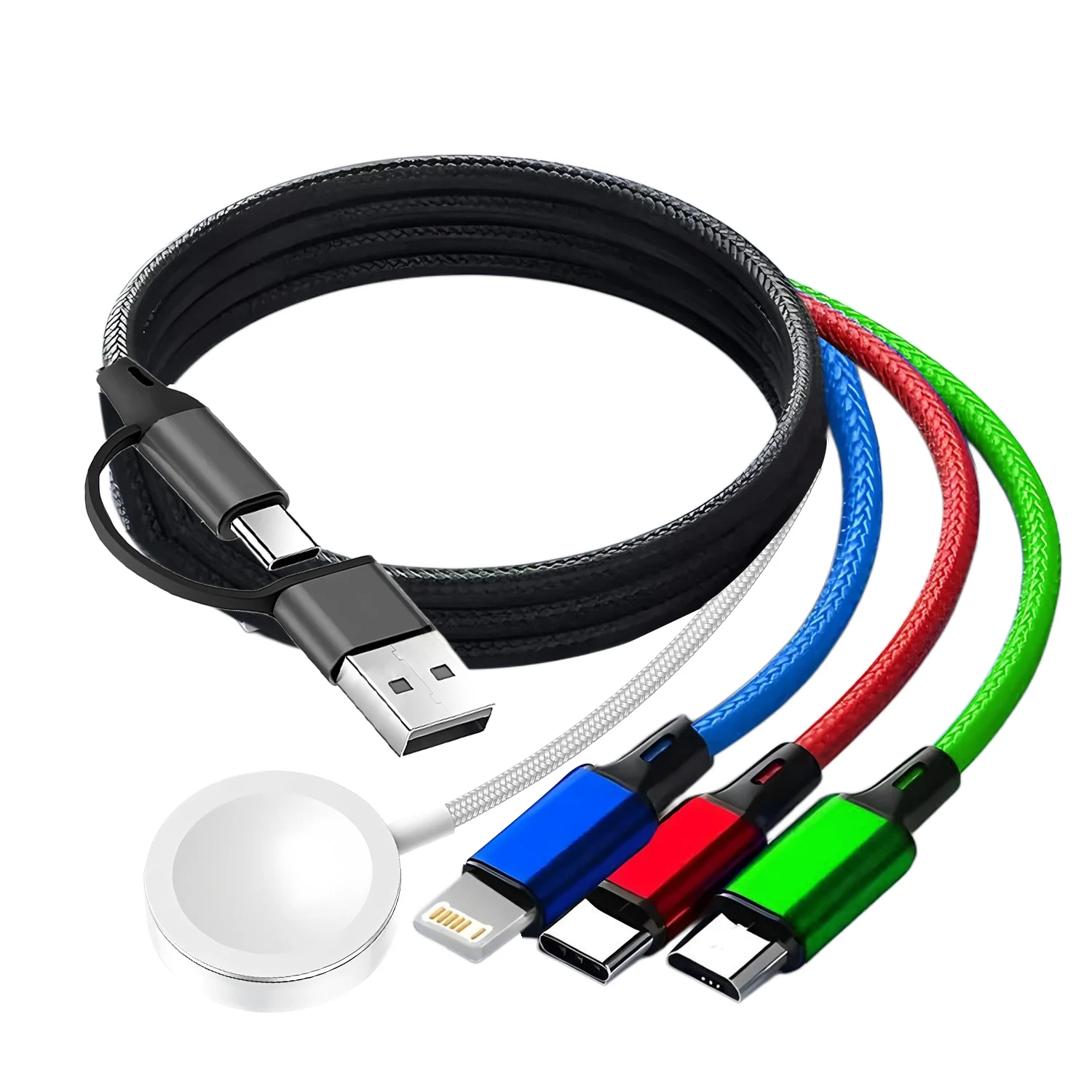 Kabel Pengisi Daya Multi USB C 2 in 3 240W untuk Ponsel/Komputer/Jam Tangan, Mendukung iPhone 16/15