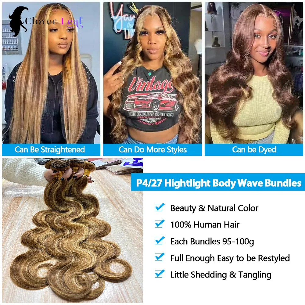12A الجسم موجة حزم الشعر البشري P4/27 تسليط الضوء على 20 22 24 بوصة حزم الشعر الخام 100% الشعر البشري العسل شقراء حزم أعلى جودة