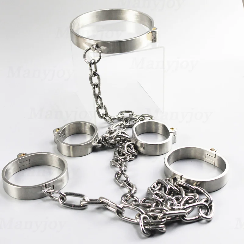 Stainless Steel Handcuff Ankle Cuff with Chain Stealth Lock Design Leg Restraints Slave Shackle Sex Toys for Women Man Couples