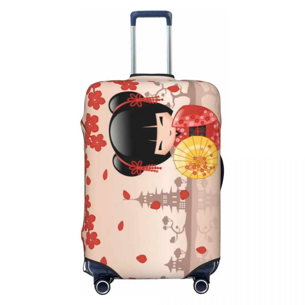 

Custom Japanese Red Sakura Kokeshi Doll Luggage Cover Cute Girly Cherry Blossom Suitcase Protector Covers Suit For 18-32 inch