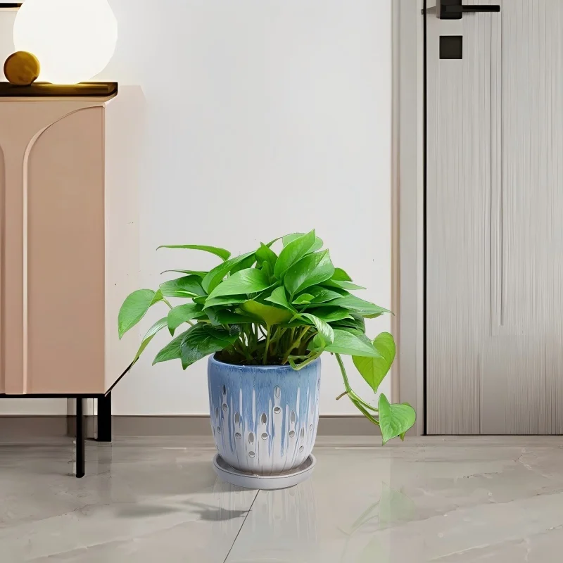 

Set Of 2 Ceramic Flowerpot With Drainage Hole 8 Inch Modern Planter For Patio Garden Windowsill Sleek Design Versatile Placement