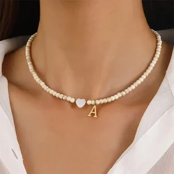 Bohemian Choker Neck Initial Necklaces Heart-shaped Shell Letter Pendant Beads Women's Stainless Steel Necklace Woman Trend 2024