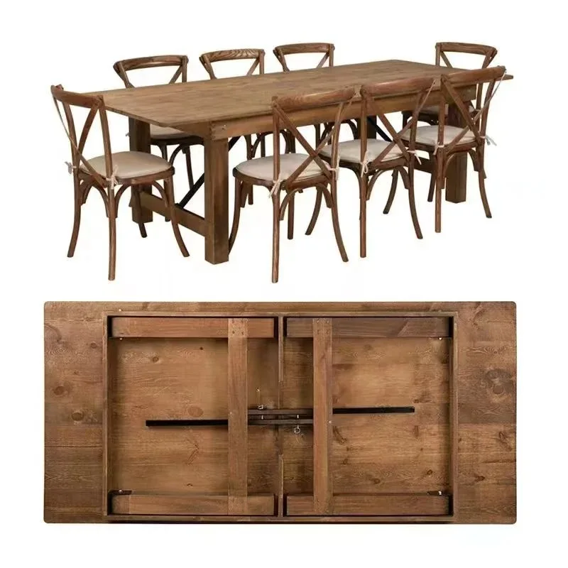 

High Quality Rustic Pine Farm Wood Table Modern Style Folding Design for Garden Camping Wholesale Promotional Dining Table