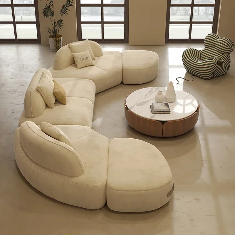 2023 new curved fabric sofa large living room flat shaped module goose soft stone sofa