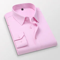 TFETTERS Pink Shirt Men Spring Autumn Mens Long Sleeve Business Shirt Polyester Slim Fit Formal Dress Shirts for Men Clothing