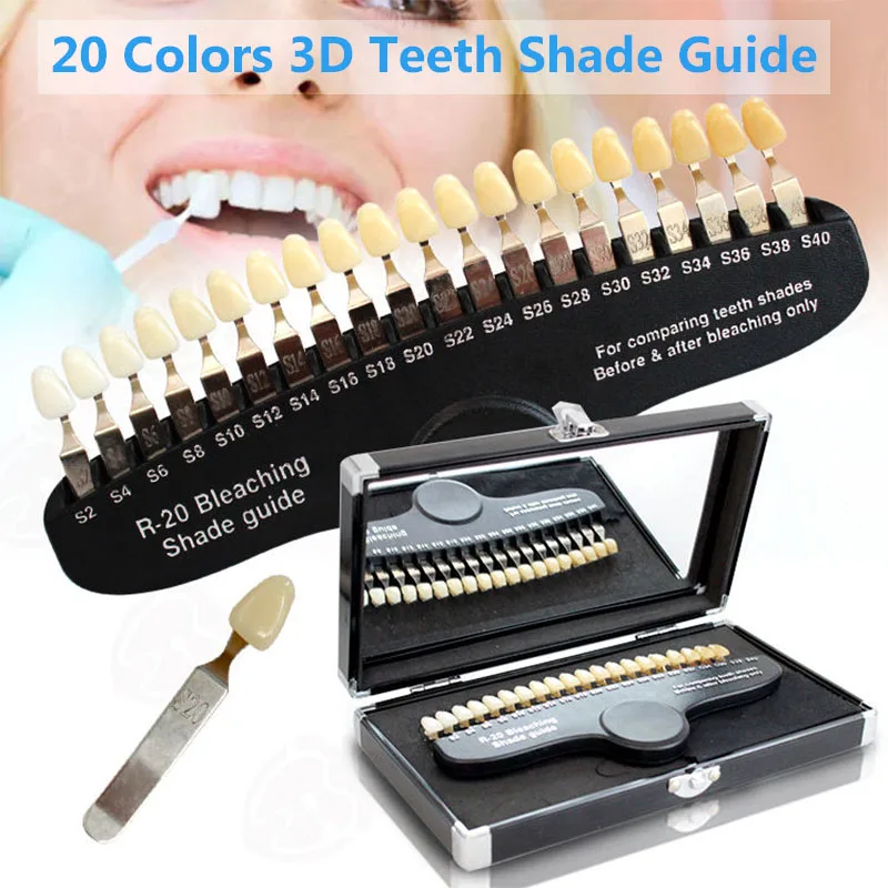 1 Set Dental 20 Colors Teeth Whitening 3D Bleaching Shade Guide Tooth Shade Chart Board Color Comparator White Bleaching Plate