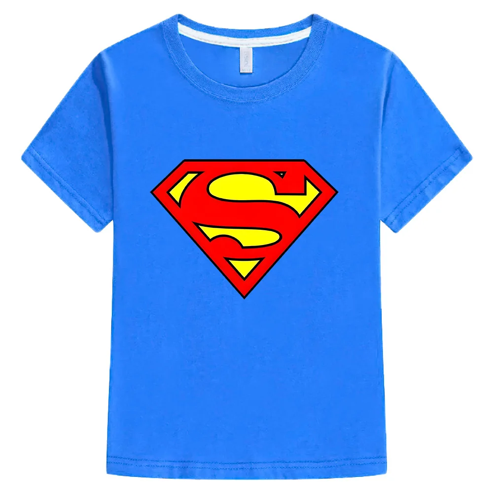 Superman T-shirts Children Short Sleeve Kids Comfortable Cotton Tops Superman Classic Logo Tshirt Miniso Superheroes Tee Clothes