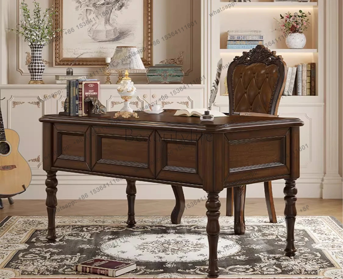 American retro solid wood desk large board rural classic corner solid wood desk and chair combination