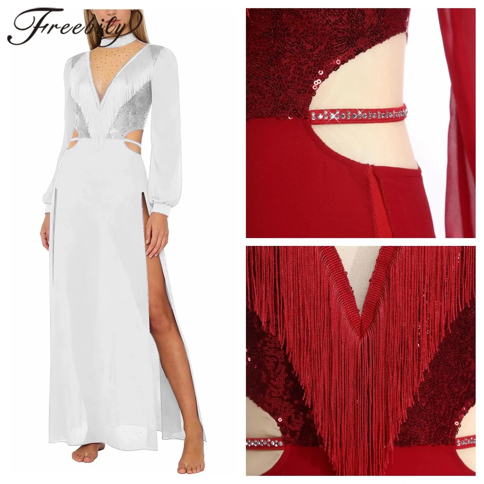 

Женский комбинезон-платье макси с пайетками и бахромой для латиноамериканских танцев, танго, ча-ча-ча, румбы. Костюм для современного танца живота.