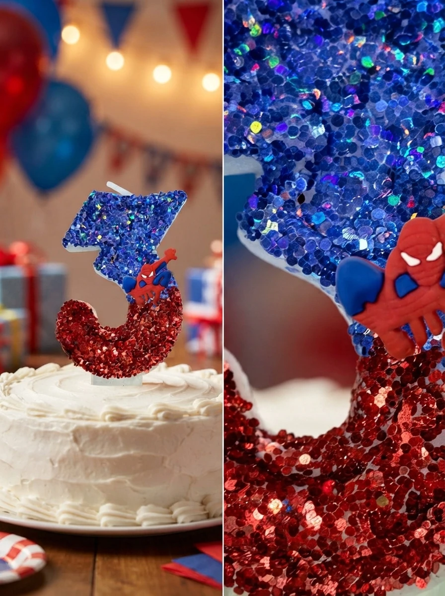 Spider-Man blue and red dynamic jumping digital candle, Halloween and party decoration gift, birthday and anniversary candle